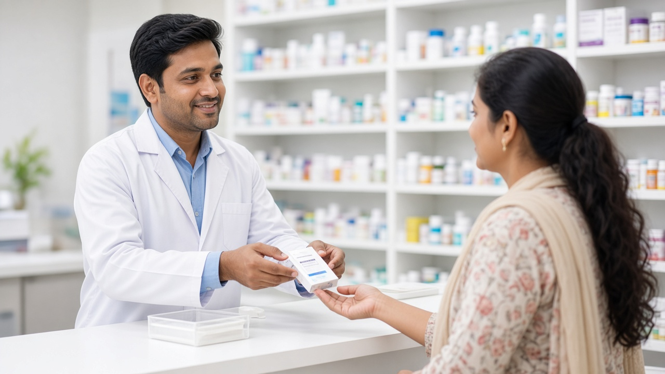 Pharmacist giving medicines